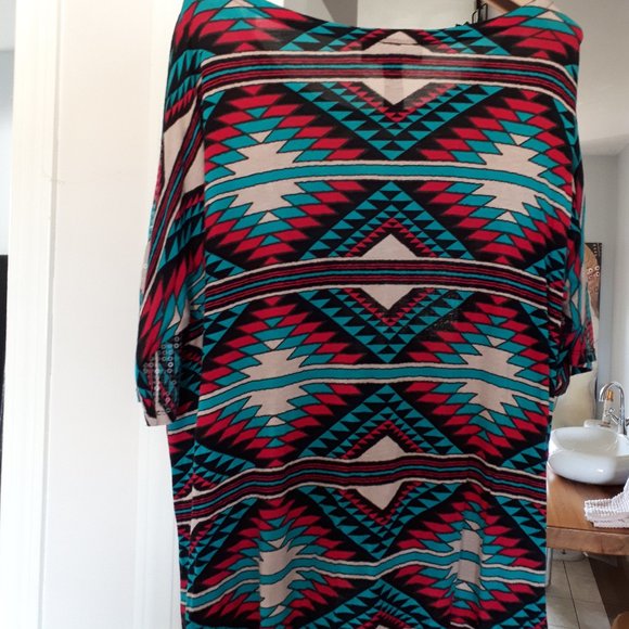 Top by INC International Concepts - Sz. L - Aqua/Fushia/Black/Cream - Picture 3 of 4